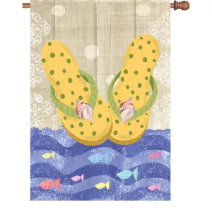 28 in. Tropical Beach House Flag - Yellow Flip Flops