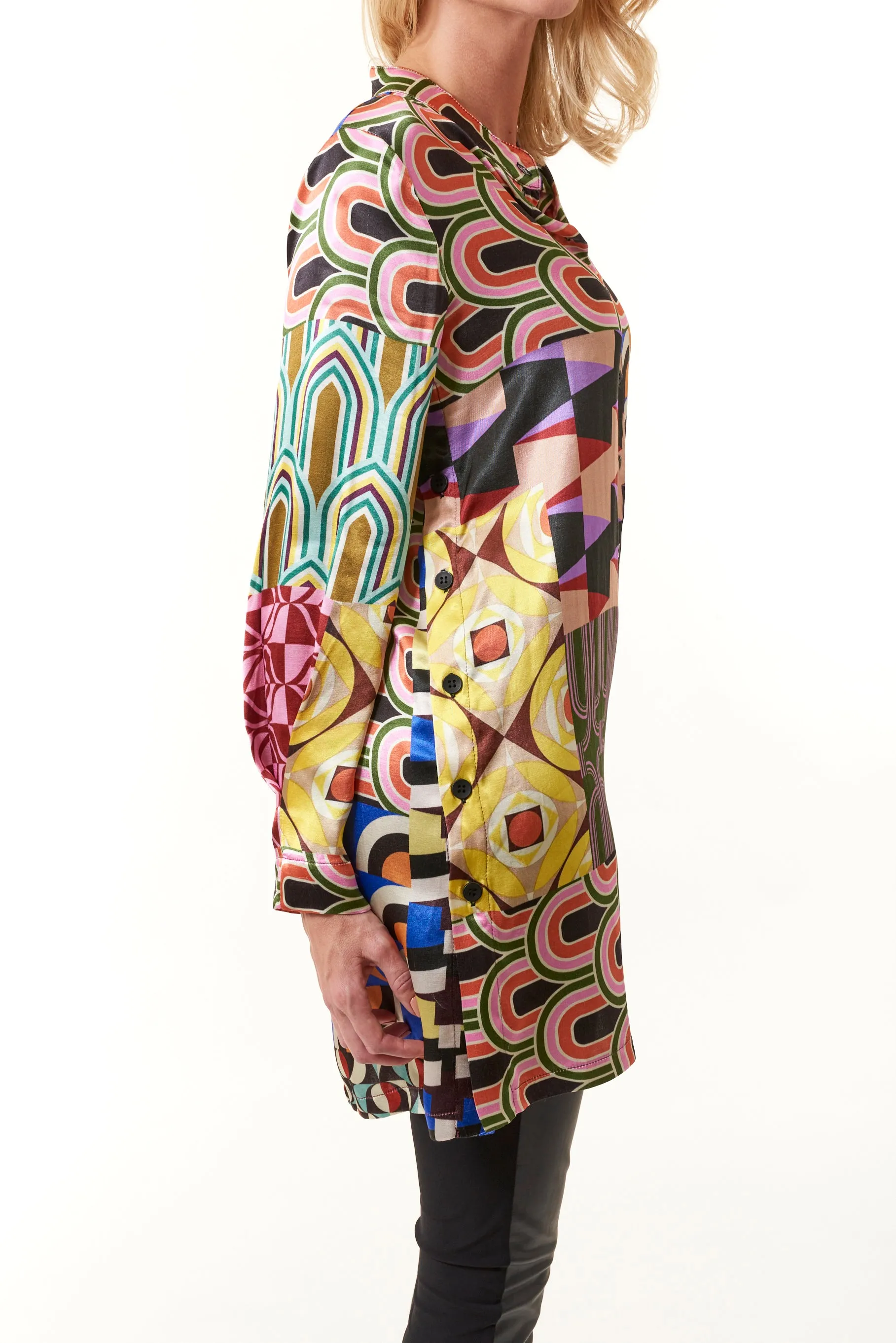 Aldo Martins, Laila Tunic Blouse in Pink Tile Print