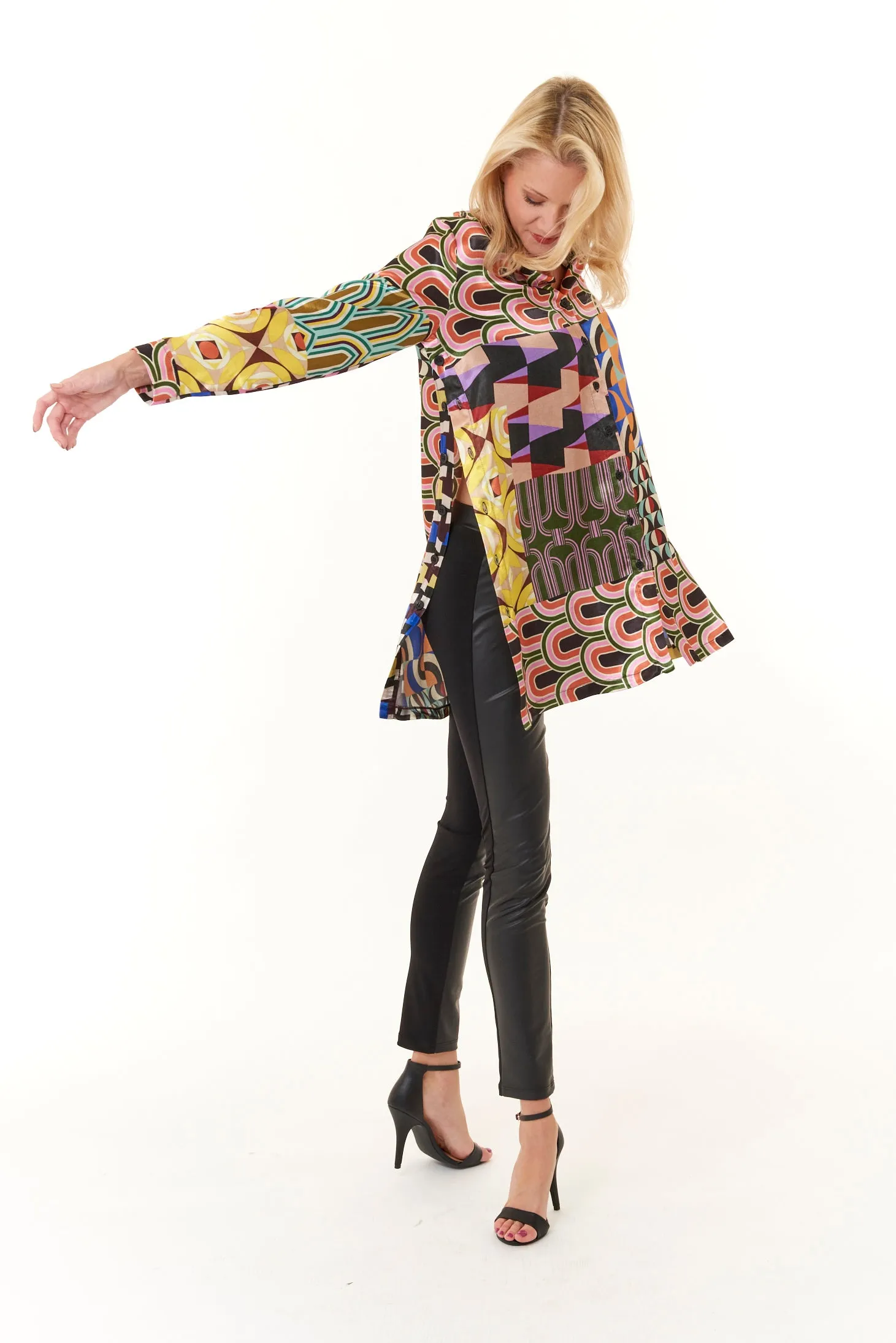Aldo Martins, Laila Tunic Blouse in Pink Tile Print