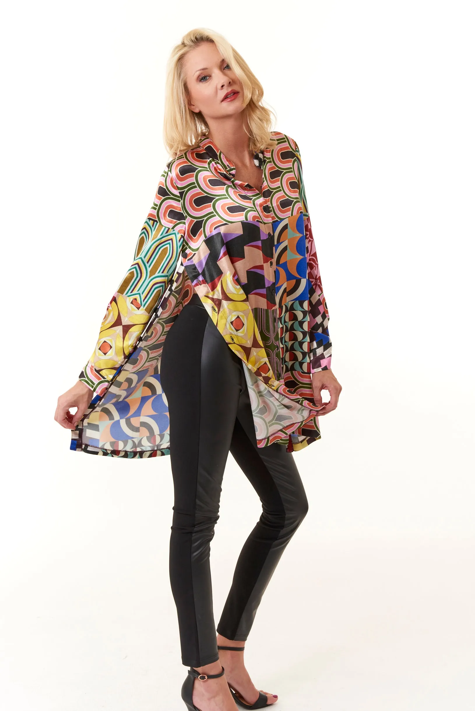 Aldo Martins, Laila Tunic Blouse in Pink Tile Print
