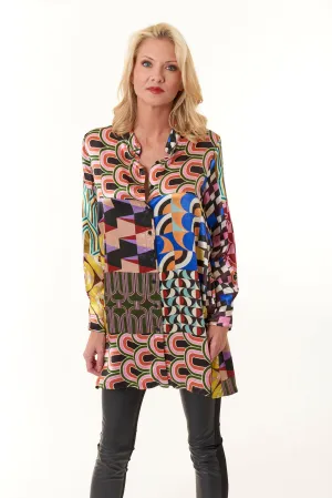 Aldo Martins, Laila Tunic Blouse in Pink Tile Print