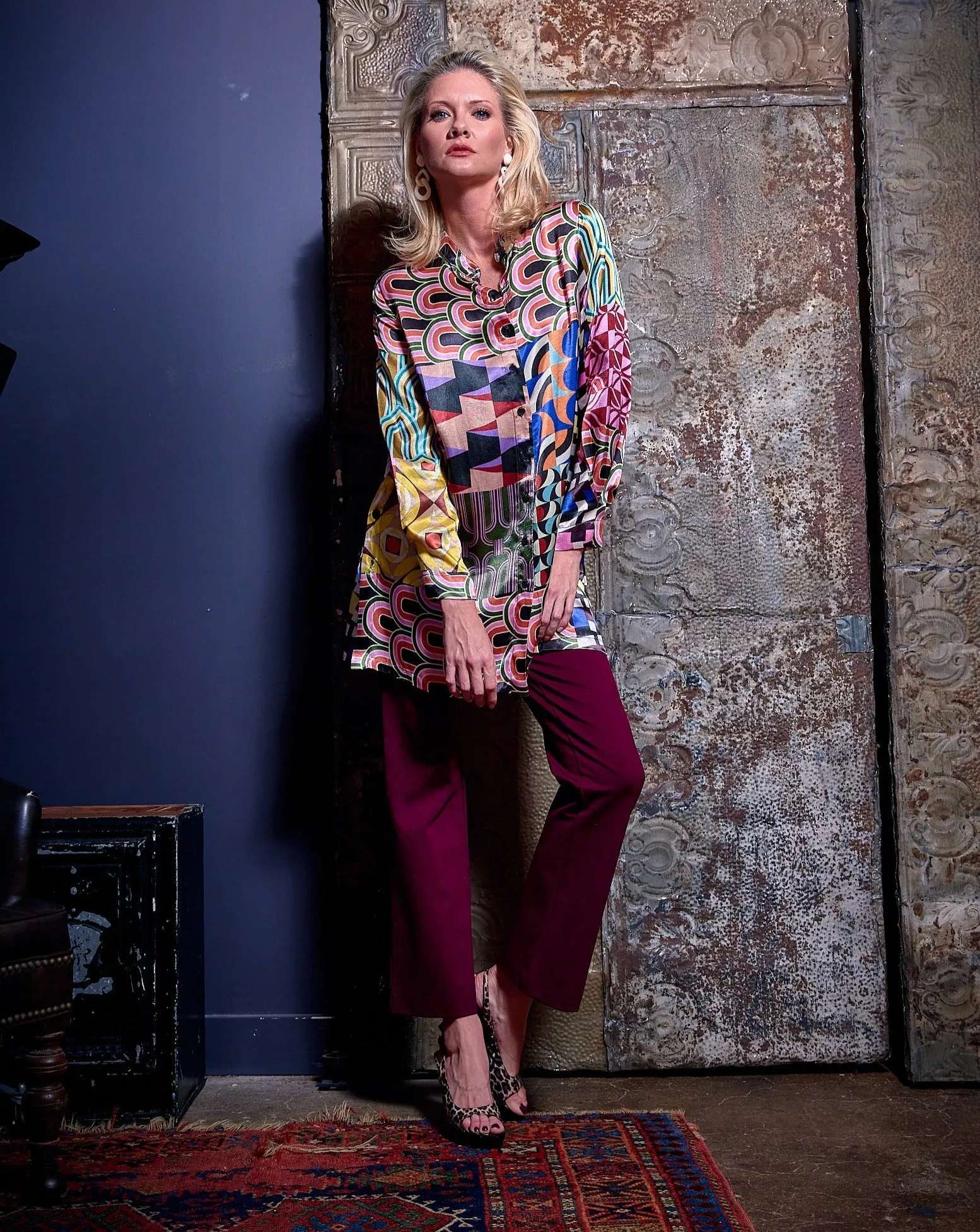 Aldo Martins, Laila Tunic Blouse in Pink Tile Print