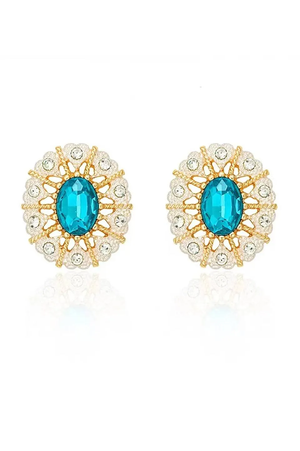 Blue Oval Crystal Cluster Earrings