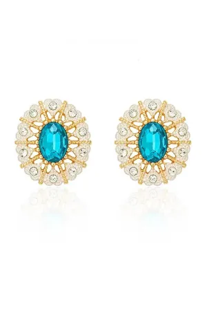 Blue Oval Crystal Cluster Earrings
