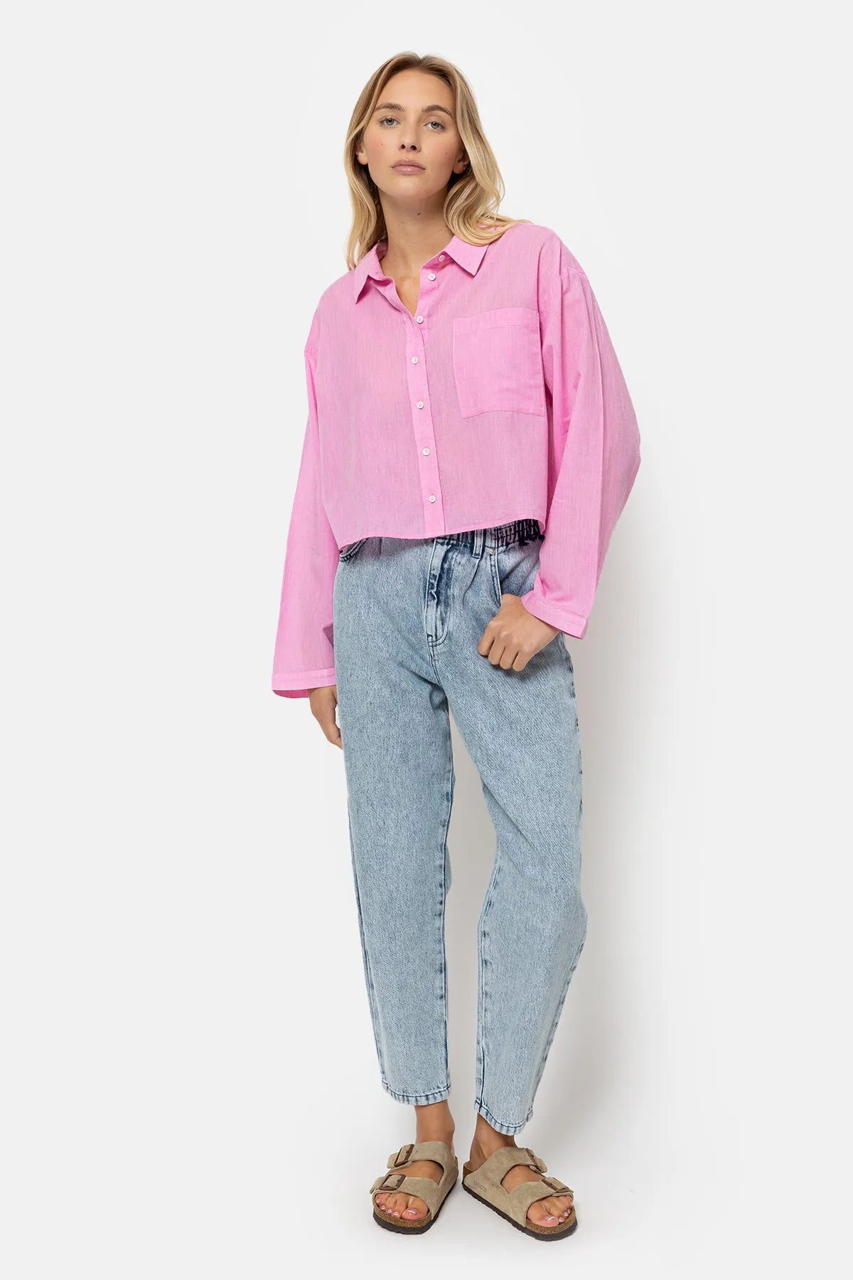 Lana Cropped Shirt | Chambray Pink