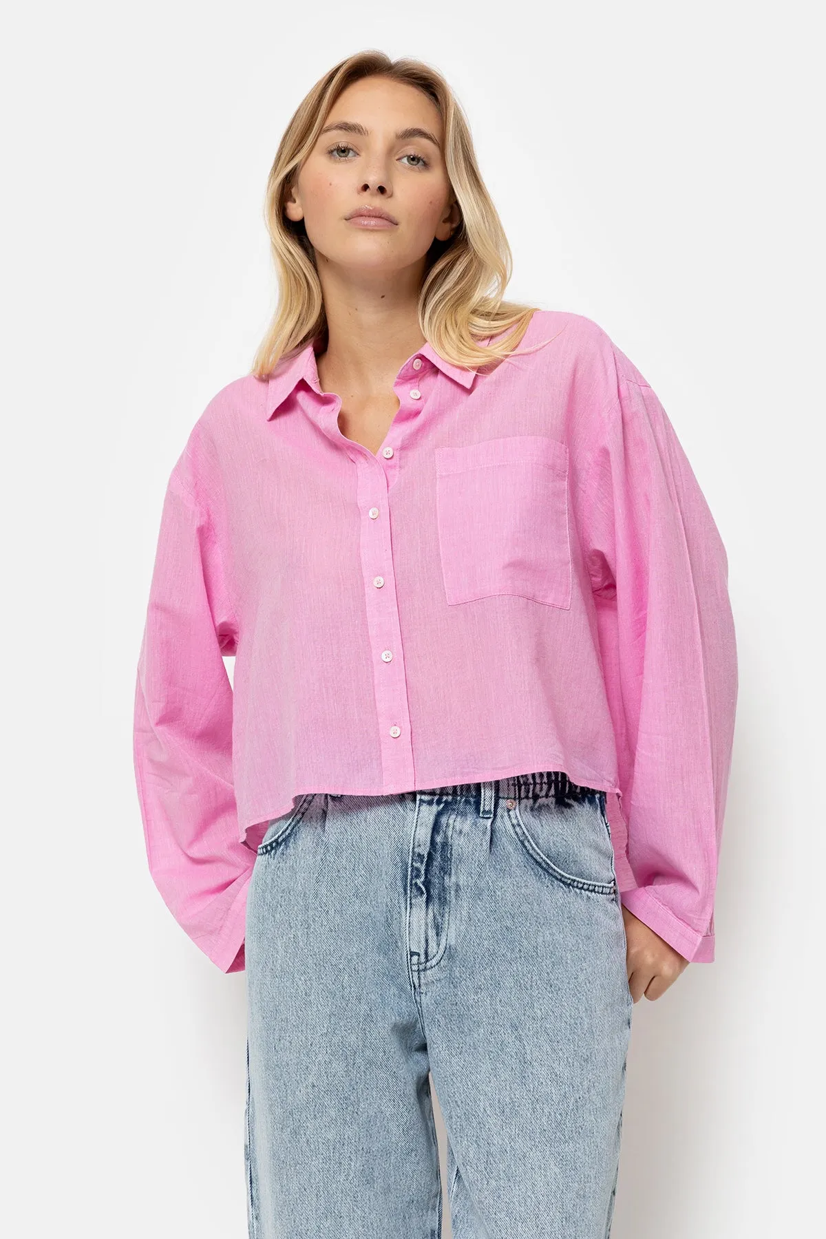 Lana Cropped Shirt | Chambray Pink