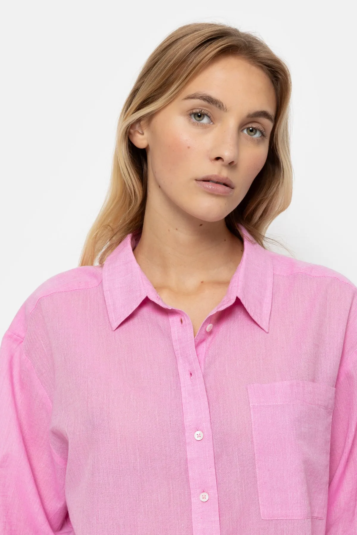 Lana Cropped Shirt | Chambray Pink
