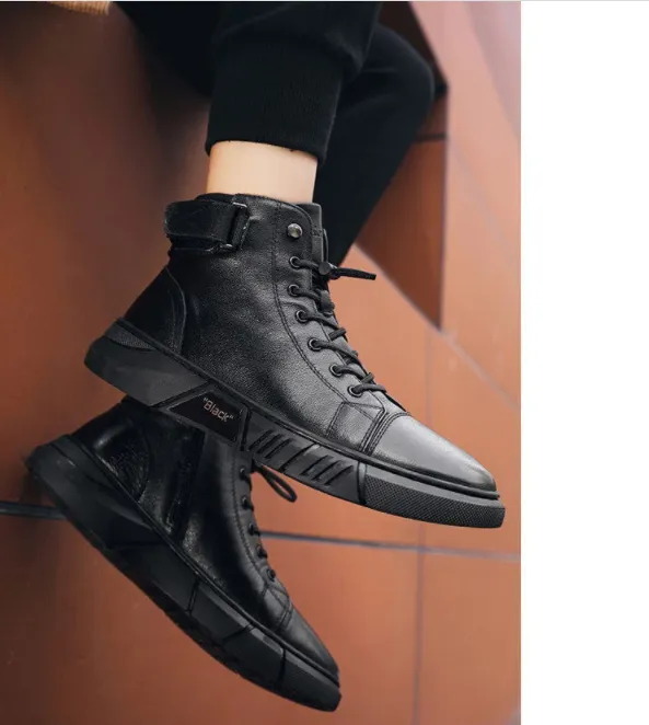 MARTINI' BLACK LEATHER BOOTS