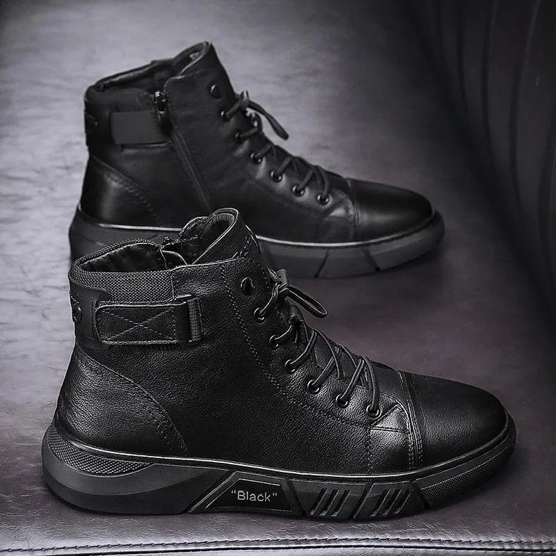 MARTINI' BLACK LEATHER BOOTS