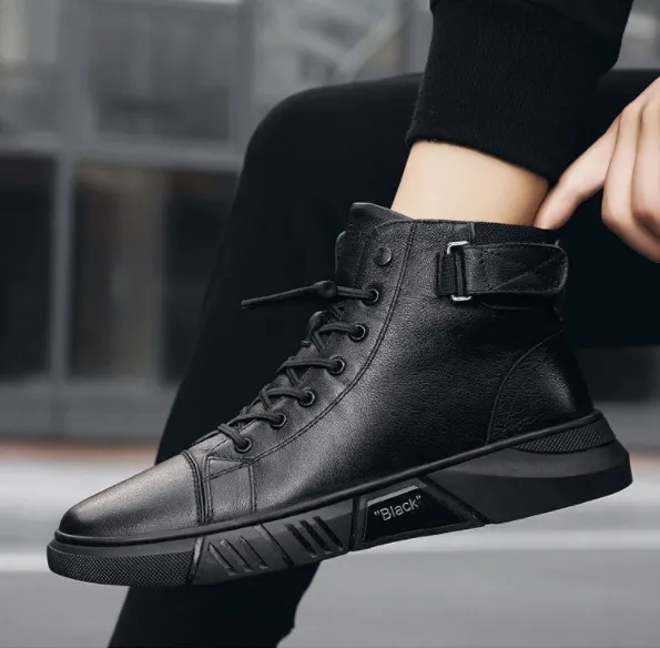 MARTINI' BLACK LEATHER BOOTS