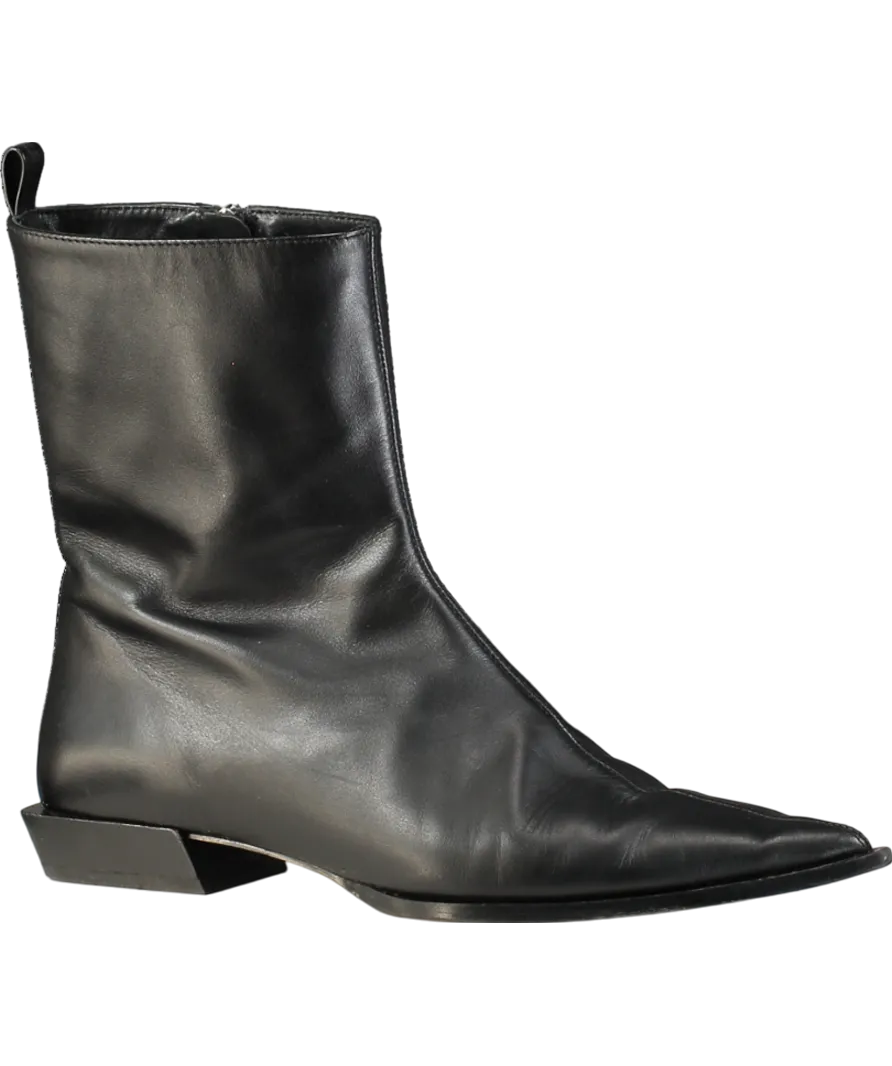 Massimo Dutti Black Leather Heeled Ankle Boots UK 7 EU 40 