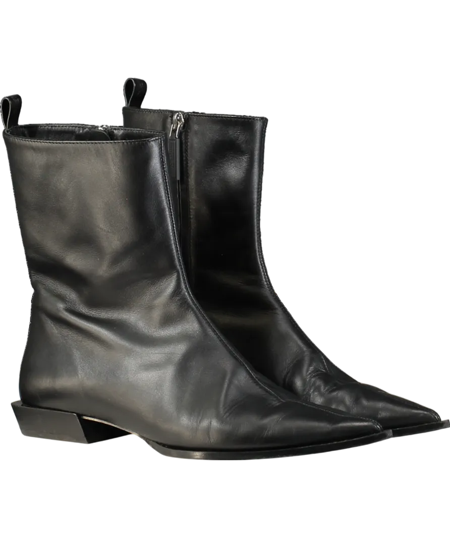 Massimo Dutti Black Leather Heeled Ankle Boots UK 7 EU 40 