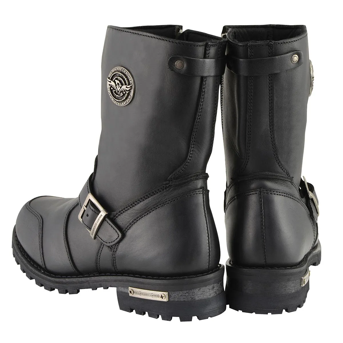MBM9090 Men's 9-Inch Classic Black Engineer Motorcycle Boots with Gear Shift Guard