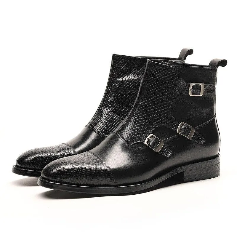 West Louis Grain Leather Boots With Buckles