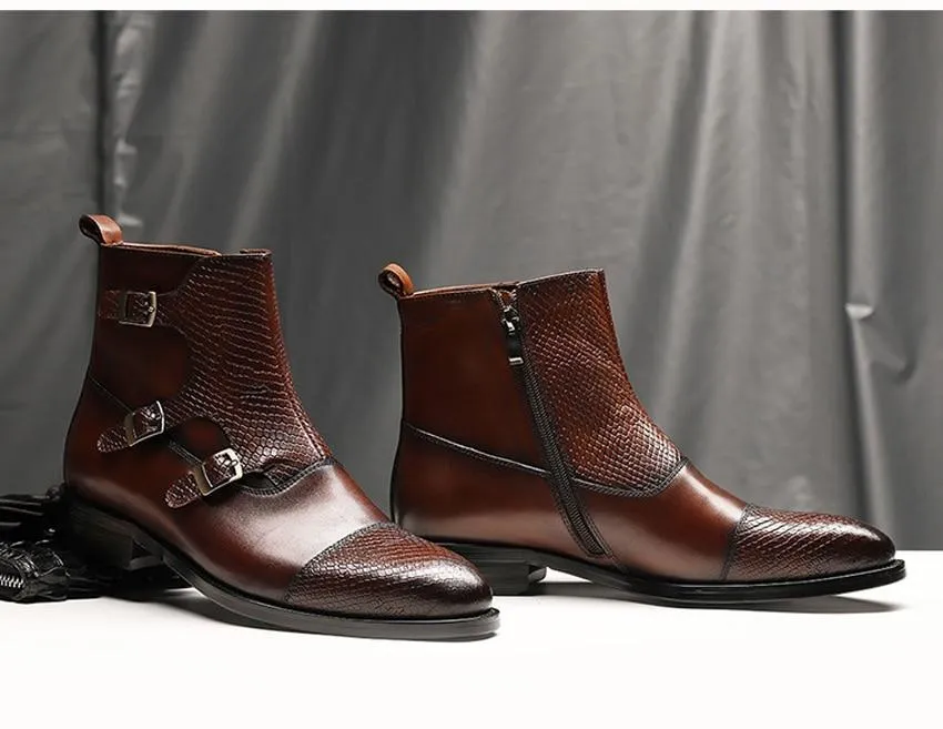 West Louis Grain Leather Boots With Buckles