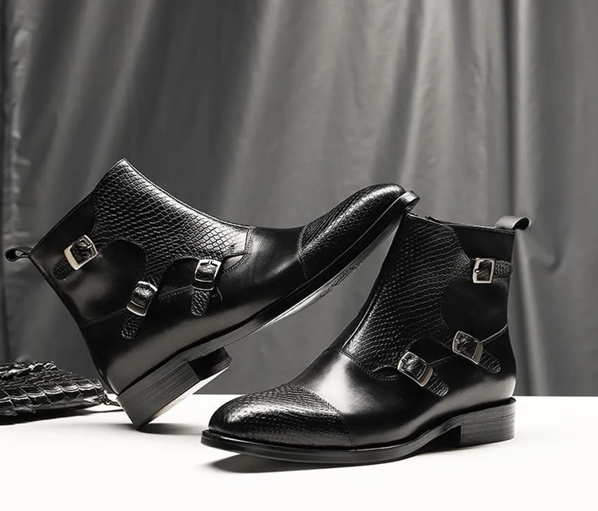 West Louis Grain Leather Boots With Buckles