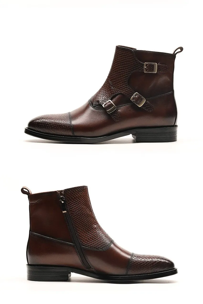 West Louis Grain Leather Boots With Buckles