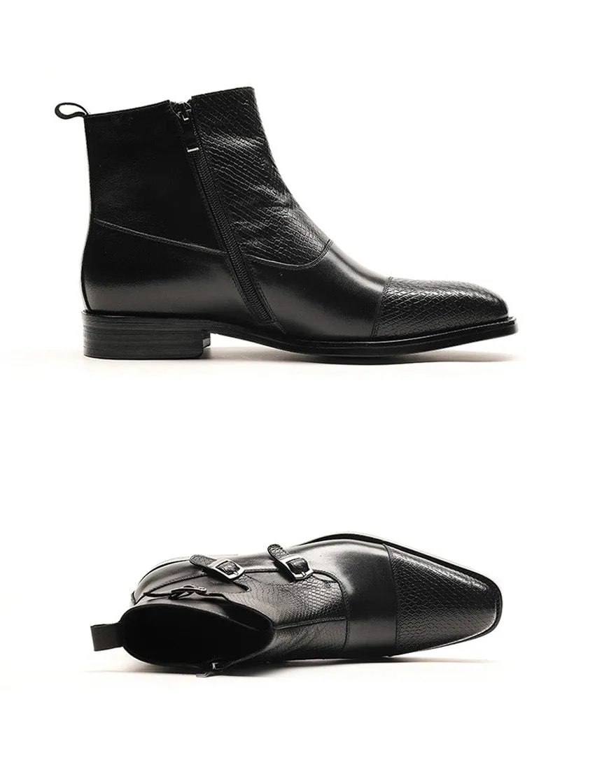 West Louis Grain Leather Boots With Buckles