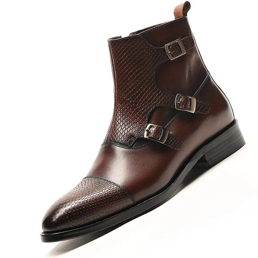 West Louis Grain Leather Boots With Buckles