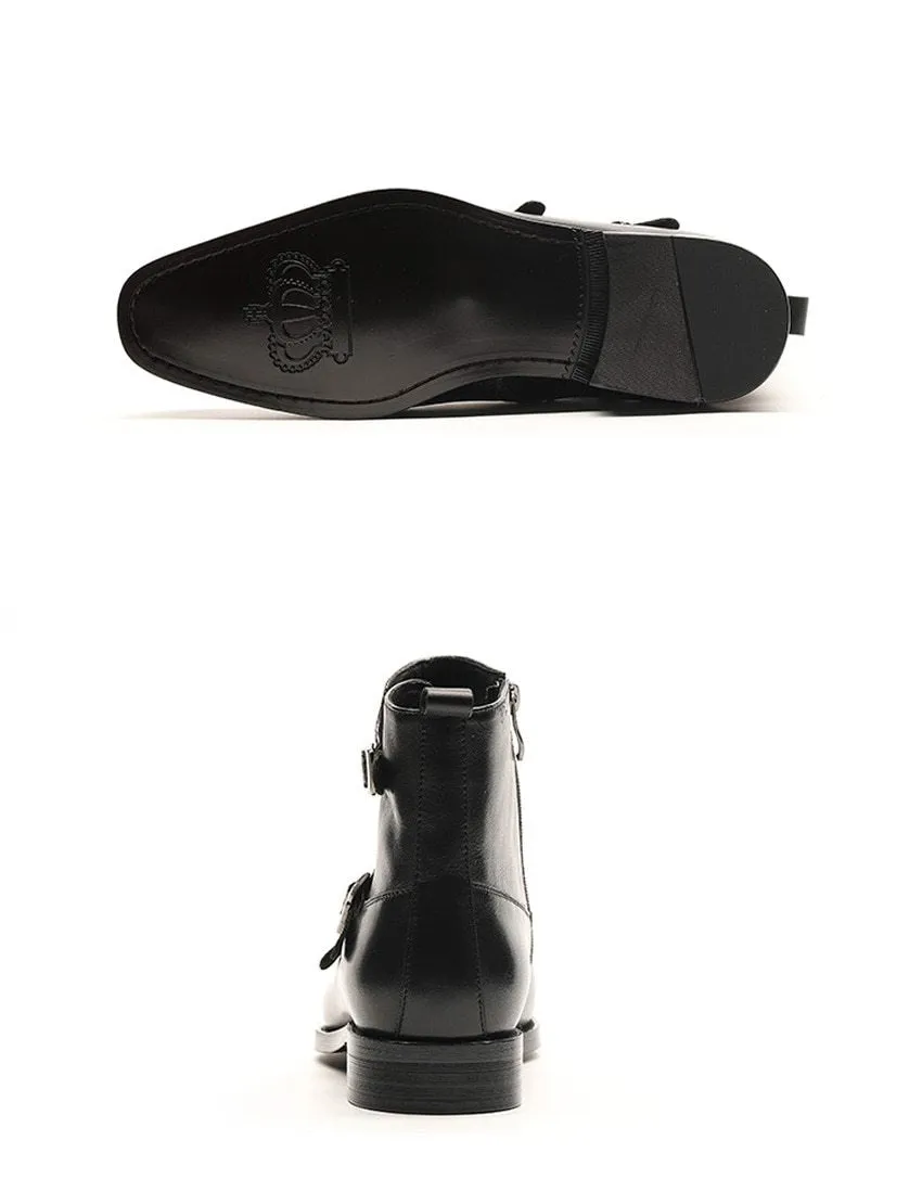West Louis Grain Leather Boots With Buckles