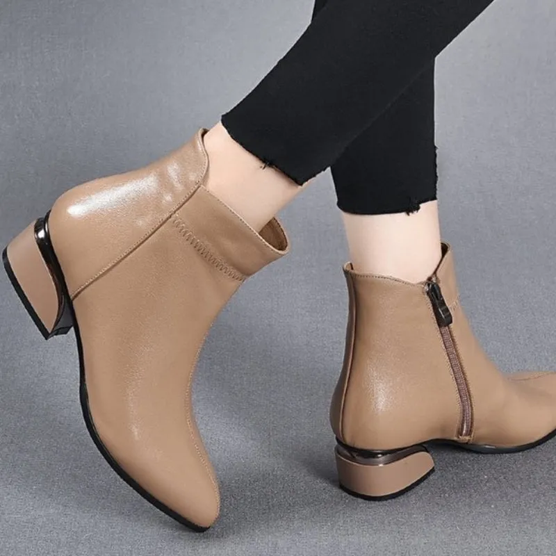 Women's Heeled PU Leather Western Ankle Boot